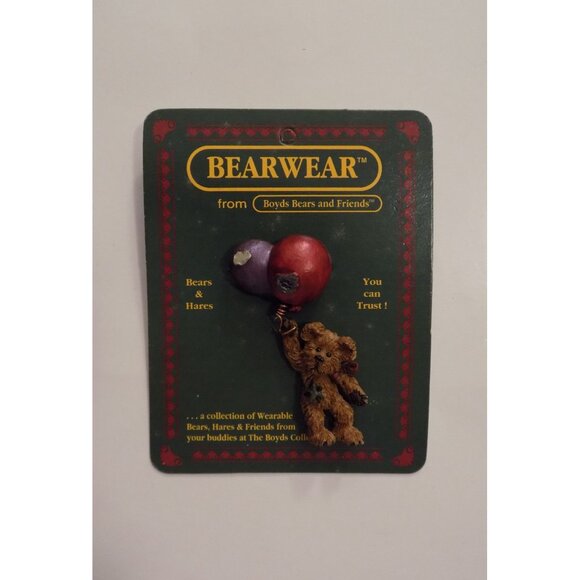 Bearwear Jewelry - Boyds Bears Bearwear Brooch Lapel Pin 1995 MILO WITH BALLOONS Vintage - 26116